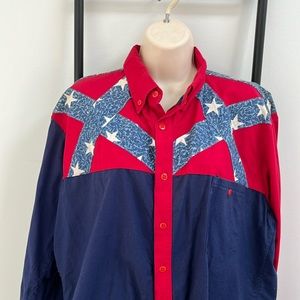 Vintage Koda Sunset Stars Flag Western Cowboy Shirt Cotton Men Size M USA Y2K